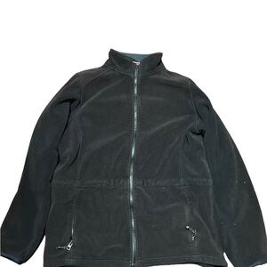 LL Bean Women Jacket Large Black Fleece Pockets Full Zip Long Sleeve Mock Neck